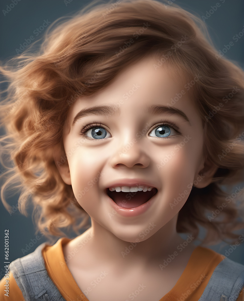 Captivating Child's Portrait of Astonished Joyful Girl with Open Mouth. generative AI Captivating Child's Portrait of Astonished Joyful Girl with Open Mouth. generative AI