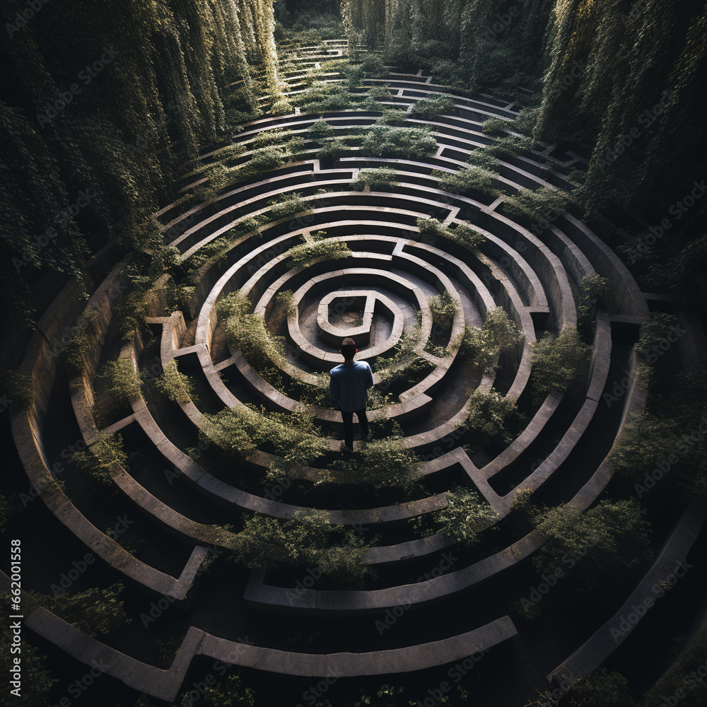Man standing in maze labyrinth, choice concept. Man standing in maze labyrinth, choice concept.