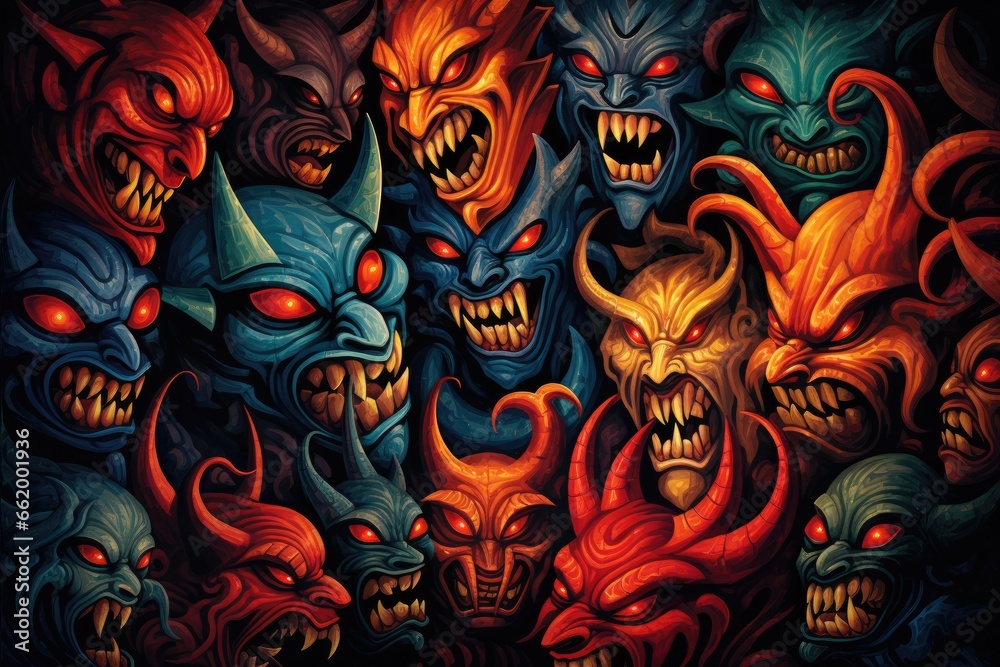 Symbolic image of demons in abstract style