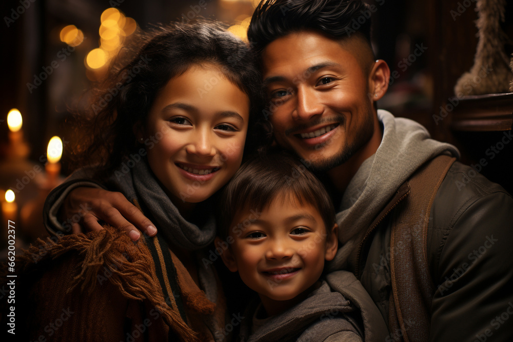 Heartwarming family(father, mother and son) portraits with a holiday theme for Christmas Day