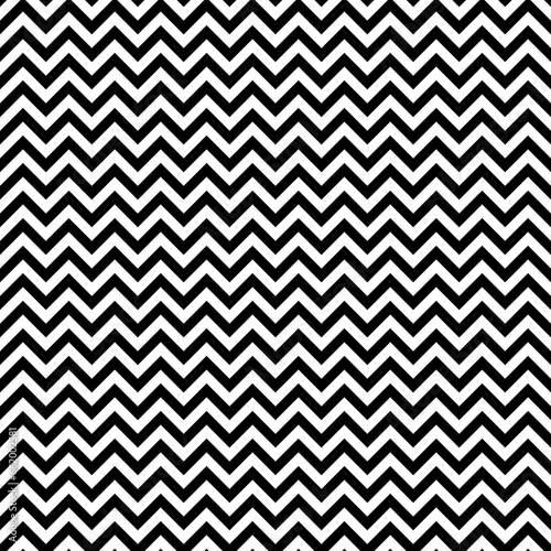 Black zigzag lines. Jagged stripes. Seamless surface pattern design with triangular waves ornament. Repeated chevrons wallpaper. Digital paper for page fills, web designing, textile print. Vector art.