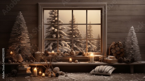 A cozy Yule log-inspired wall mockup for a warm and inviting winter ambiance, ideal for holiday art. © Bea