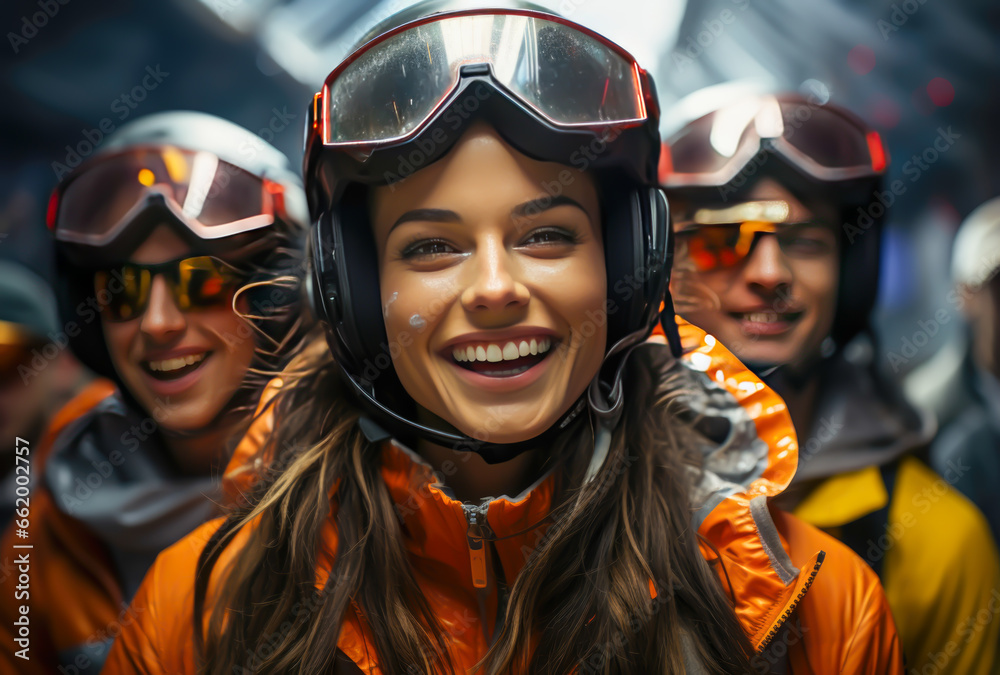 selfie of people wearing ski gear in snowy mountains selfie of people wearing ski gear in snowy mountains