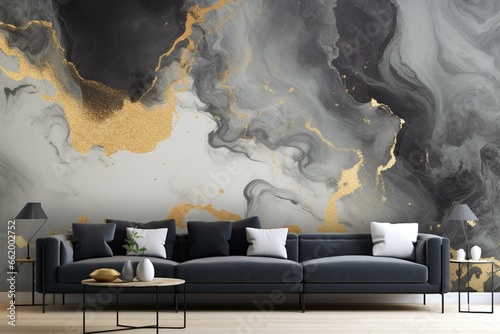 3D abstract marble wallpaper for wall frames, resin geode and abstract art, functional art with watercolor geode painting. Black, golden, and gray marble background. Generative AI