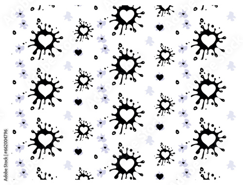 Love seamless pattern, illustration. Vector heart seamless pattern. Abstract texture with grunge hearts. Stylish hand drawn heart. Black and white background. Seamless striped pattern with hearts.