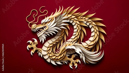 Layered Paper Art Golden Dragon