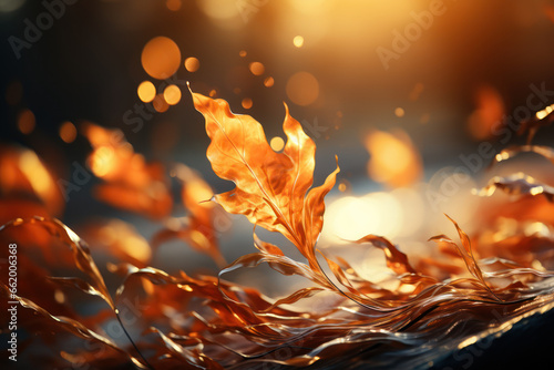 Whirling gusts of wind scattering colorful autumn leaves in a picturesque scene. Concept of autumn breezes. Generative Ai.
