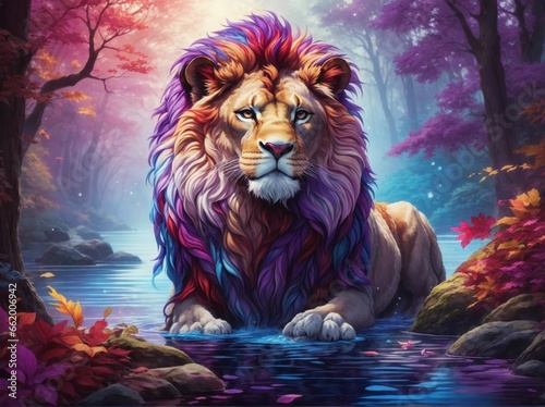 lion in the night, fantasy theme, ai generated