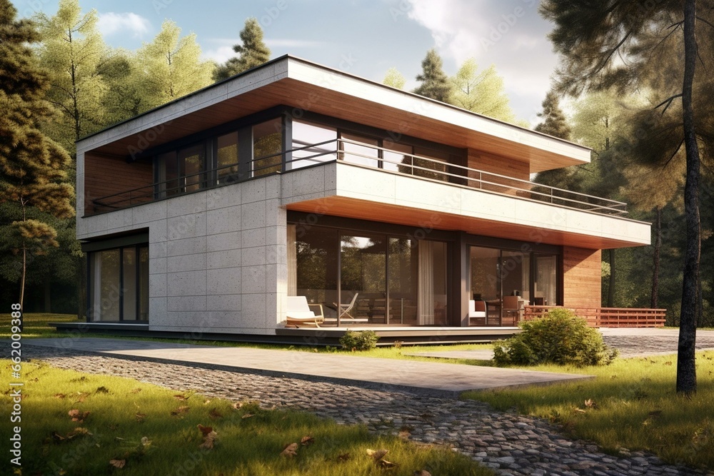 Unfinished single-family house without plans, energy efficient. Generative AI