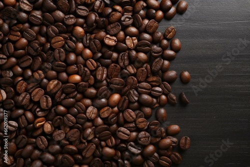 Dark background with coffee beans. Generative AI