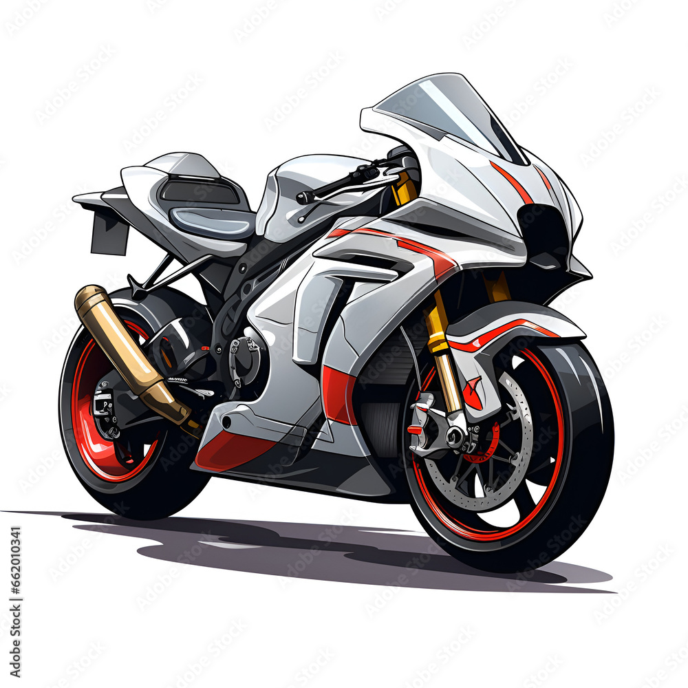 Cartoon Style Sport Motorcycle Sport Motorcyclist White Background