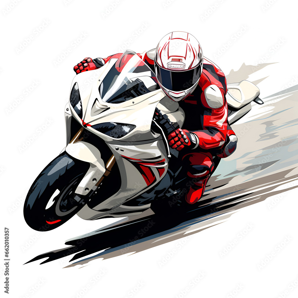 Cartoon Style Sport Motorcycle Sport Motorcyclist White Background