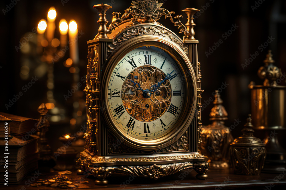 A grandfather clock ticking solemnly in a dimly lit room, marking the