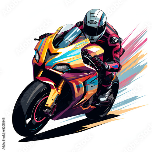 Cartoon Style Sport Motorcycle Sport Motorcyclist White Background