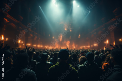 A moment of stillness in a crowded concert hall, capturing the suspense before the music begins. Concept of anticipation. Generative Ai.