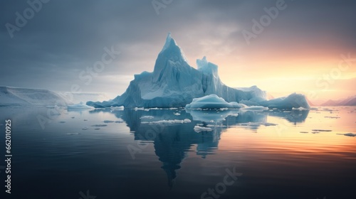 Majestic iceberg surrounded by smaller ice floes