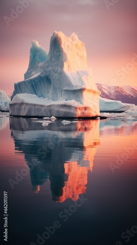 Majestic iceberg surrounded by smaller ice floes