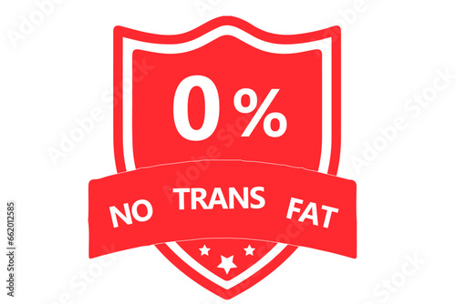 No trans fat 0 percent, red badge label with shadow ,vector design for your product, isolate on white background