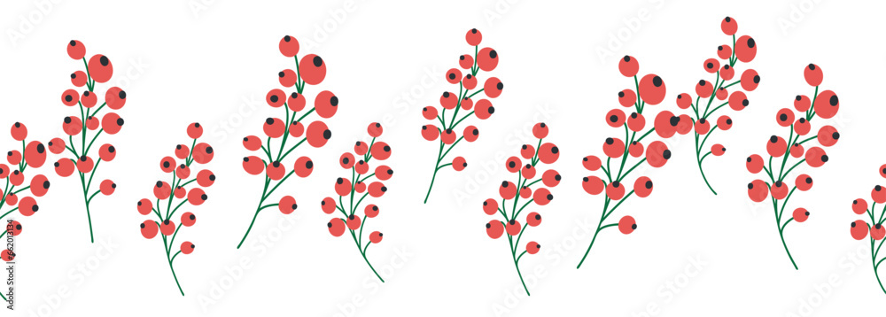 Obraz premium Berries border on white background. Banner with vintage botanical pattern.