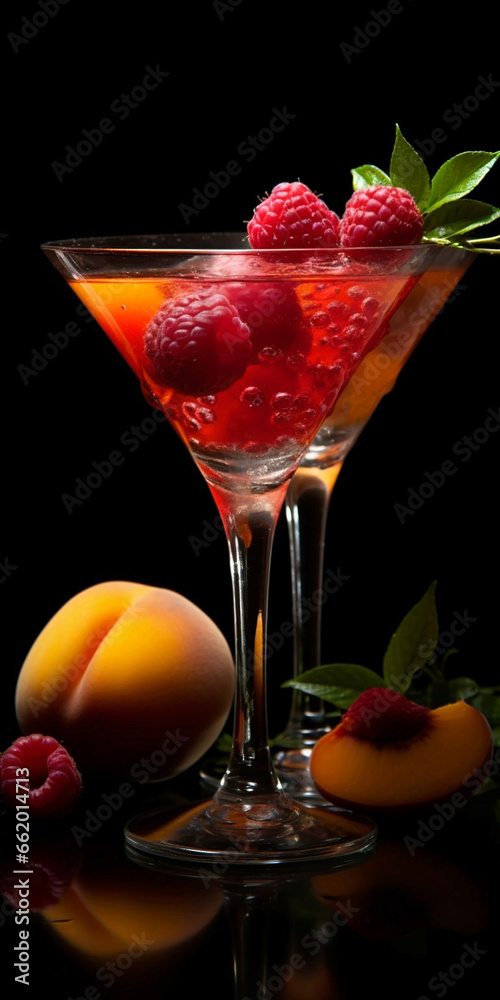 Beautiful cocktail with fruits on a dark background