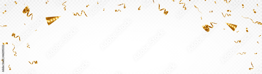 Confetti on a transparent background. Falling shiny golden confetti. Bright golden festive tinsel. Holiday design elements for web banner, poster, flyer, invitation. Vector
Confetti on a transparent background. Falling shiny golden confetti. Bright golden festive tinsel. Holiday design elements for web banner, poster, flyer, invitation. Vector