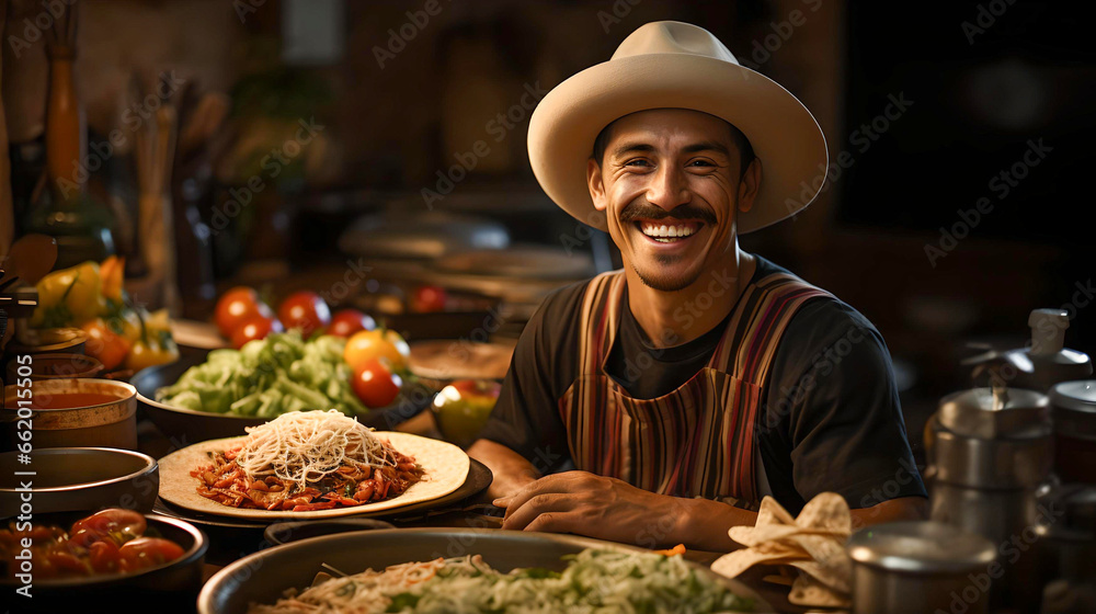 young Mexican chef, preparing pasta in his kitchen in Mexico City, typical local foods, traditional Latin American culture