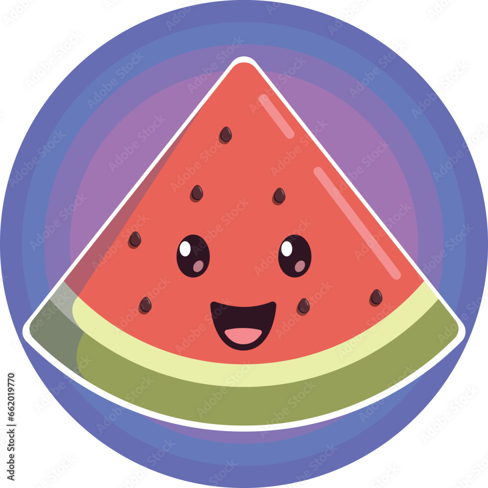 Cute, small slice of watermelon with smile on purple background. Cute, small slice of watermelon with smile on purple background.