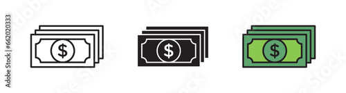 money Icon set. dollar banknote vector symbol. cash sign.