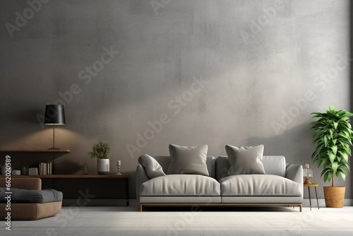 Interior living room with a plain wall on which mock-up can be displayed. Generative AI photo
