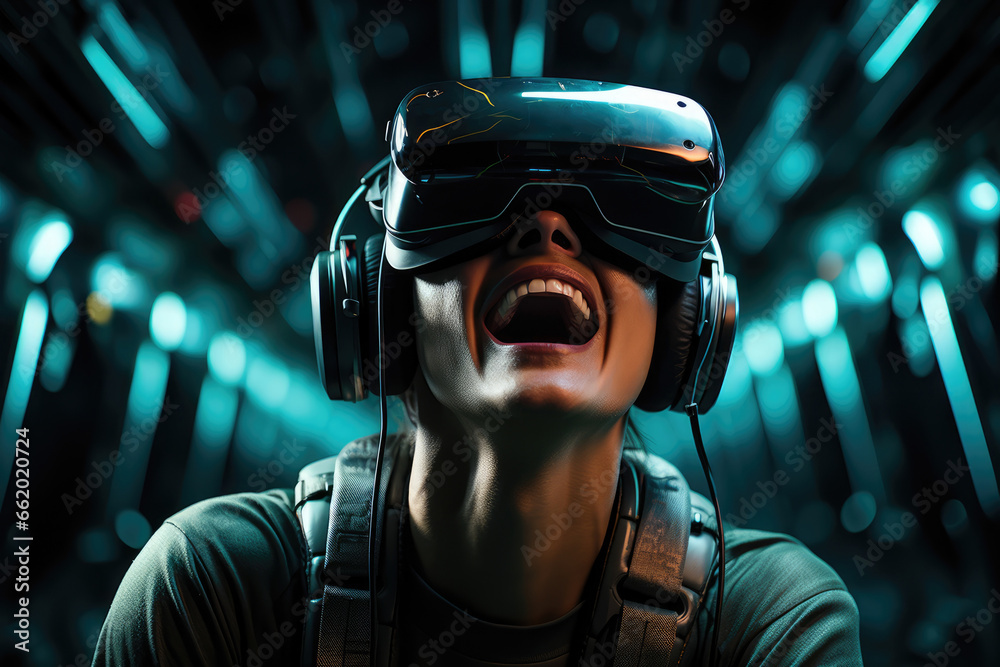 A virtual reality headset-wearing individual immersed in a simulated world, exploring the concept of an alternate reality. Generative Ai. A virtual reality headset-wearing individual immersed in a simulated world, exploring the concept of an alternate reality. Generative Ai.