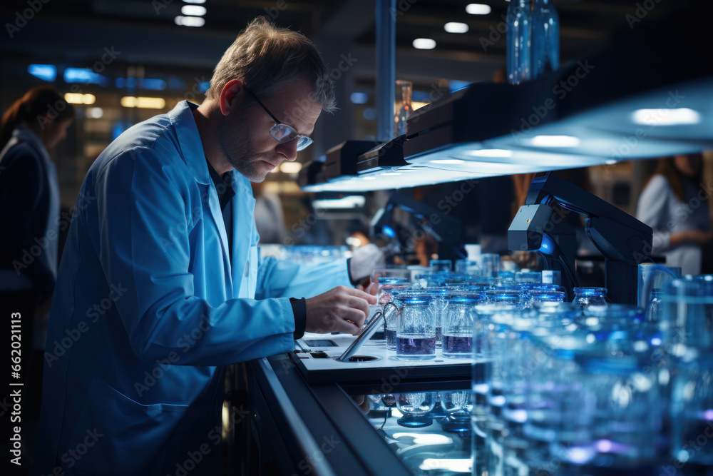 A laboratory filled with scientists studying the genetic basis of inherited diseases. Concept of medical genetics. Generative Ai.