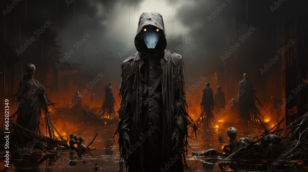 person in a mask on a fire person in a mask on a fire