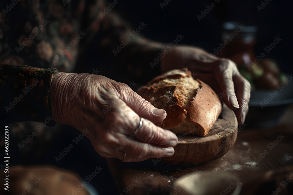 Bread being homemade by an elderly woman