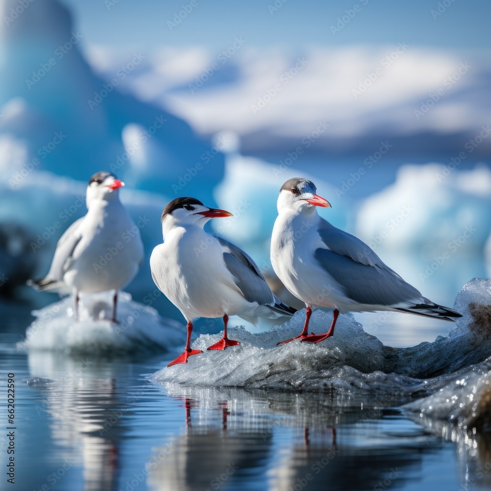 Arctic terns resting on floating ice floe Arctic terns resting on floating ice floe