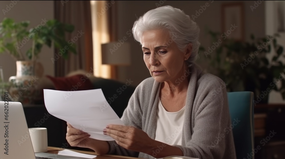 Middle-aged woman managing household finances Middle-aged woman managing household finances