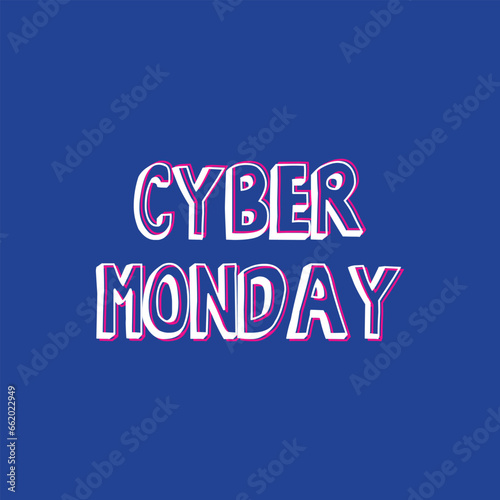 Cyber Monday light background. Vector illustration of abstract glowing neon colored text with glitch effect over dark background for your design 