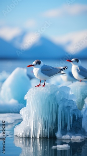 Arctic terns resting on floating ice floe