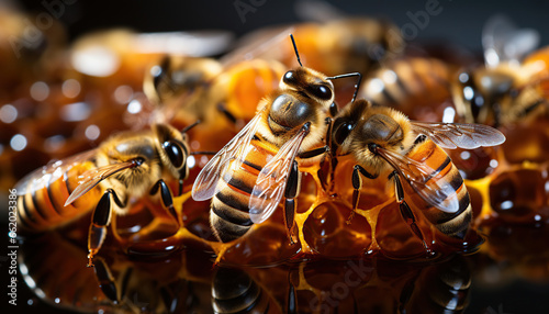 A detailed image of bees producing honey photo