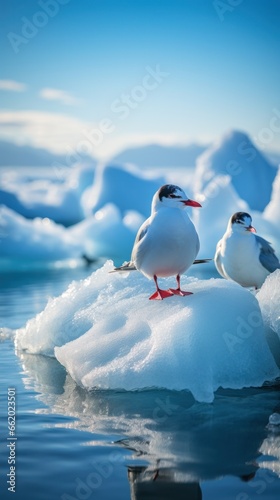 Arctic terns resting on floating ice floe