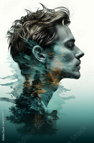 Profile portrait of a man with artistic dispersion and fade effect.