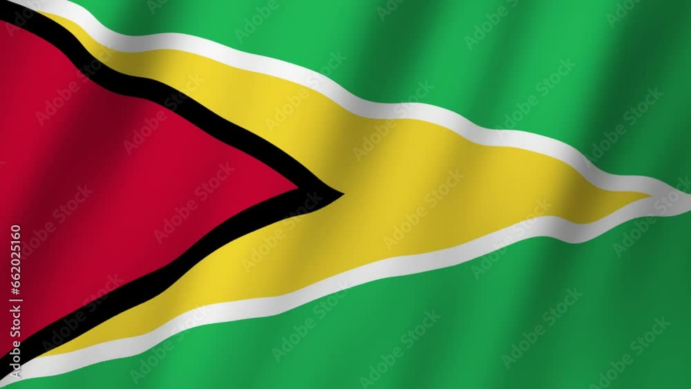 Guyana Flag. National 3d Guyana flag waving. Flag of Guyana footage video waving in wind. Flag of Guyana 4K Animation
