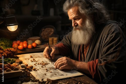 An anthropologist analyzing the nutritional habits of ancient civilizations based on archaeological findings. Concept of dietary anthropology. Generative Ai.