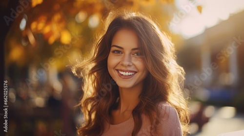 Portrait of a young, smiling, and cheerful woman