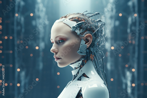 Head of a female cyborg - Generative AI