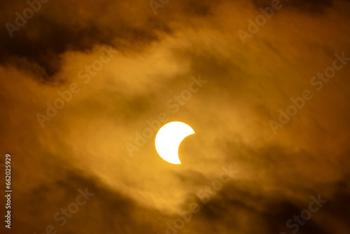 Ring eclipse, beautiful ring eclipse on October 14, 2023 seen from the city of Araras S.P. Brazil, partial view due to location. photo