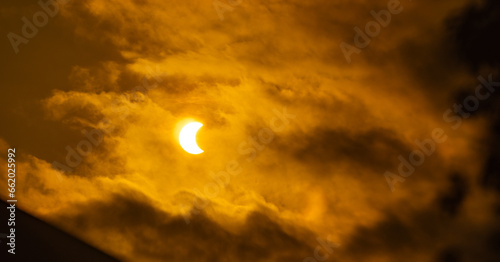Ring eclipse, beautiful ring eclipse on October 14, 2023 seen from the city of Araras S.P. Brazil, partial view due to location.