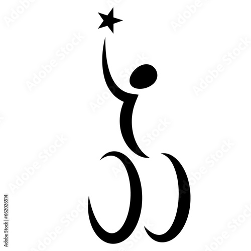 International day of persons with disabilities. Disabled people support. Man sitting on the wheelchair holding star. Disability sport achievement
