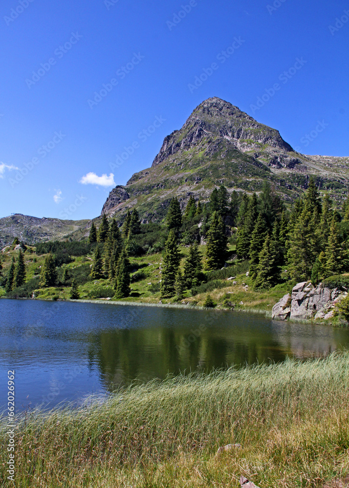 il Lago superiore di Colbricon e la cima Colbricon; Catena del Lagorai, Trentino