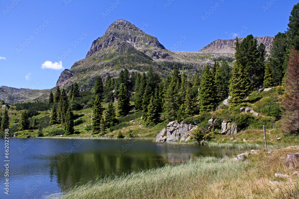 il Lago superiore di Colbricon e la cima Colbricon; Catena del Lagorai, Trentino