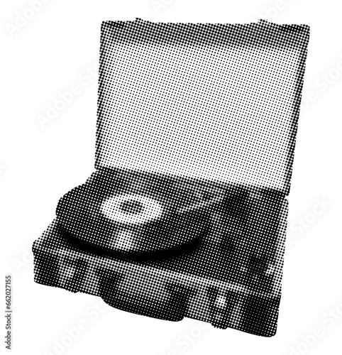 vinyl record player isolated retro grunge halftone dotted texture vintage magazine style music collage element for mixed media design